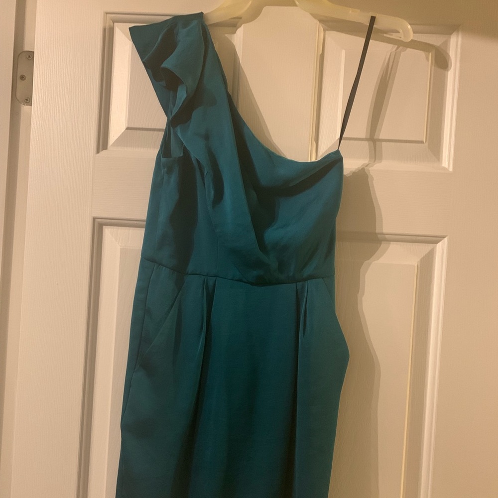 NWT BCBG Dress Size 0 Teal One Shoulder w/ Pockets